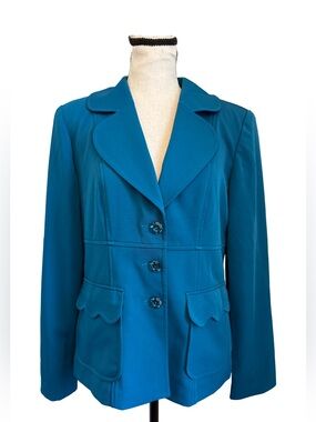 K.C. Spencer Vintage Teal Blue Blazer Jacket Shoulder Pads Size 8 Pockets